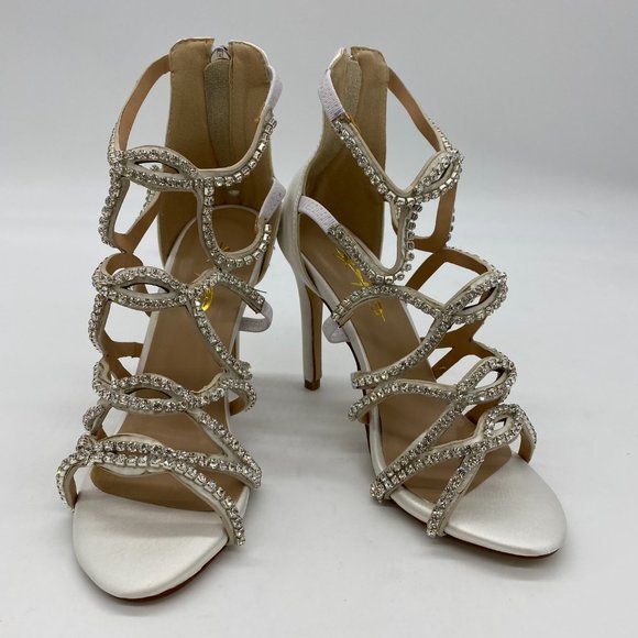 XYD White Bridal Strappy Peep Toe Sandals - Picture 2 of 10